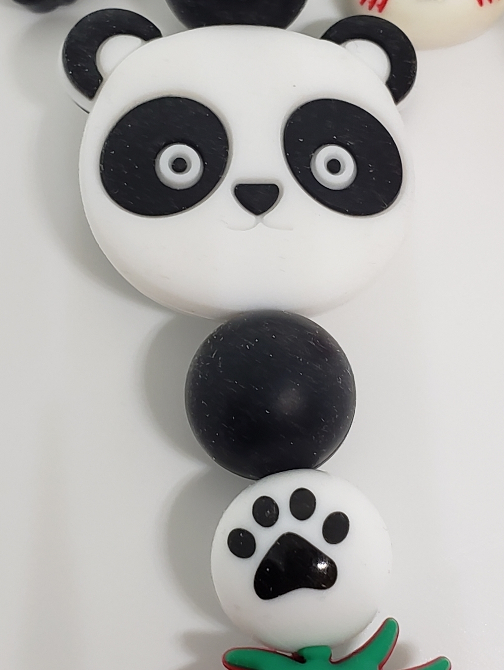Handmade Silicone Focal Beaded Kawaii Strawberry Panda Keychain - Picture 4 of 6